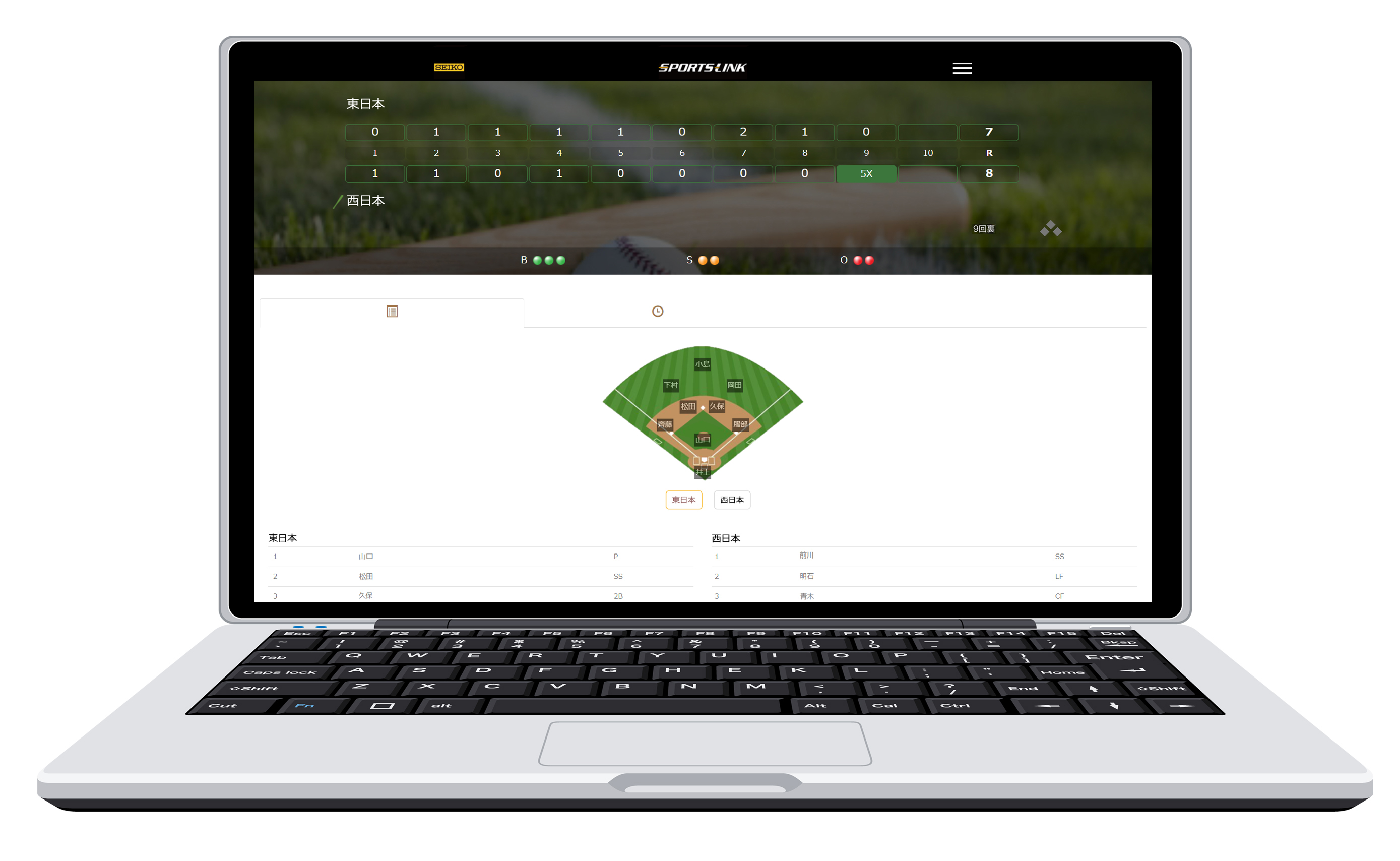 セイコースポーツリンク 野球(パソコン表示イメージ)